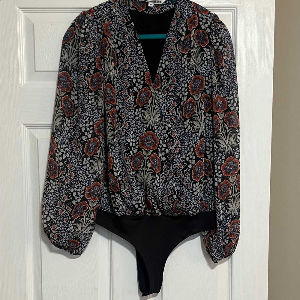 Walter Baker Black and Red Floral Bodysuit